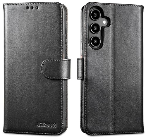 LENSUN Coque pour Samsung Galaxy A35, Étui en Cuir Véritable Pochette de Portefeuille [RFID Blocage] Housse Rangements Cartes et Fermoir Magnétique Compatible avec Galaxy A35 5G - Noir