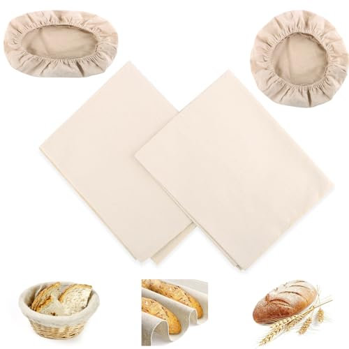 Tela Lino para Masa Pan, MXTIMWAN 2PCS Tela Lino Panadero + 2PCS Forro de Tela para Cesta de Pan, Paño de Lino Panadero, Tela para Fermentación Pan, Accesorios para Hornear para Preparar Masa