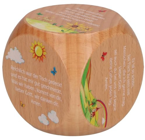 Butzon & Bercker Gebetswürfel mit Tischgebeten – 6 beliebte Kindergebete für gemeinsame Mahlzeiten, liebevoll gestalteter Würfel aus Buchenholz. Ideal als christliches Geschenk