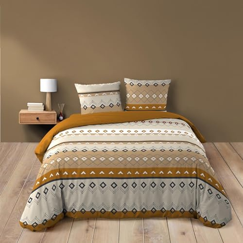 Douceur d'Intérieur, Parure de Lit 3 Pièces (260 x 240 cm) Xena Orange, 100% Coton