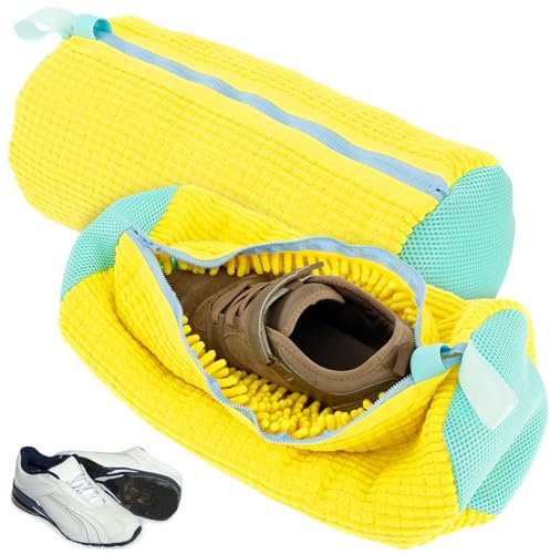 Gatphy 2Pcs Shoe Washing Machine Bag, Shoe Laundry Bag with Zipper Hook, Lightweight Portable Shoes Cleaning Bags, Reusable Shoes Cleaner Bags for Washing Machine Travel Storage (Yellow)