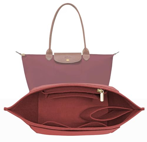 LOUKAYCCI Filz Handtaschen-Organizer für Longchamp Le Pliage M, Handtascheneinsatz, mittel, weinrot