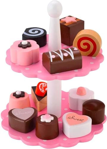 Kinder Küche Dessert Holz Küche Spielzeug Zubehör mit Kuchen Stand Kinder Tee Party Rollenspiel gefälschte Schneiden Holz Lebensmittel Spielzeug (Desserts) (Desserts)