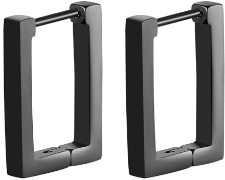 Flongo Rechteckig Creolen Ohrringe Schwarz: Edelstahl Klobig Klein Quadratisch Huggie Creolen Geometrische Ohrringe Hypoallergen Ohrstecker für Herren Damen