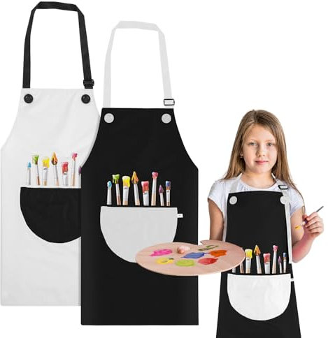 Molain 2 Stück Malschürze Kinder, Malkittel Kinder Mit Tasche schürze schule malkittel schule Kochschürze für Malen Kochen Backen Gartenarbeit DIY Kunst(Grau und Schwarz)