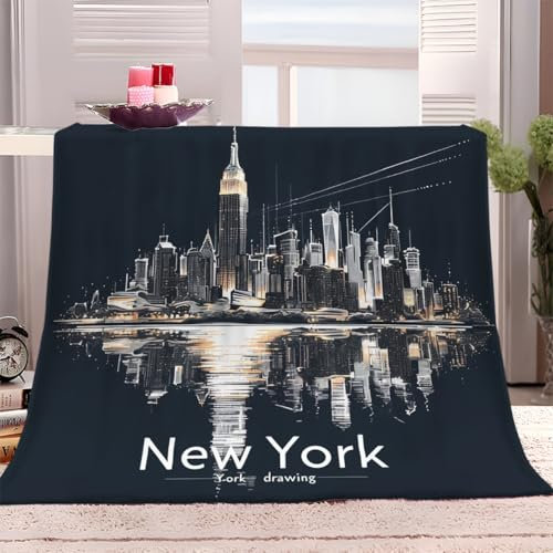 Kuscheldecke 150x200 cm New York City-Nachtansicht Flauschig Decke Fleecedecke, Sofa Überwurfdecke, Wohndecke Warm Weich Sherpa Wolldecke, Gemütlicher Überwurf Für Bett und Couch