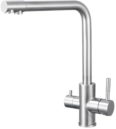 Sofetiy 3 Wege Wasserhahn Küche, Küchenarmatur Mit 2 Hebel, Mischbatterie Küche Mit Heißem Und Kaltem Wasser Und Gereinigtes Wasser, Spültischarmatur 360° Drehbar, Gebürsteter Edelstahl