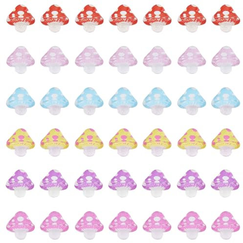 HOBBIESAY Ca120 Stück Pilz-Nagel-Charms 6 Frisur Durchscheinende Harz-Cabochons Flache Rückseite Niedliche Charms Perlen Kawaii-DIY-Nagelkunst-Dekoration Für Bastelarbeiten Scrapbooking
