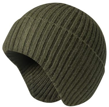 Irzaki Bonnet d'hiver chaud avec cache-oreilles pour hommes et femmes Casquettes tricotées thermiques, vert, taille unique