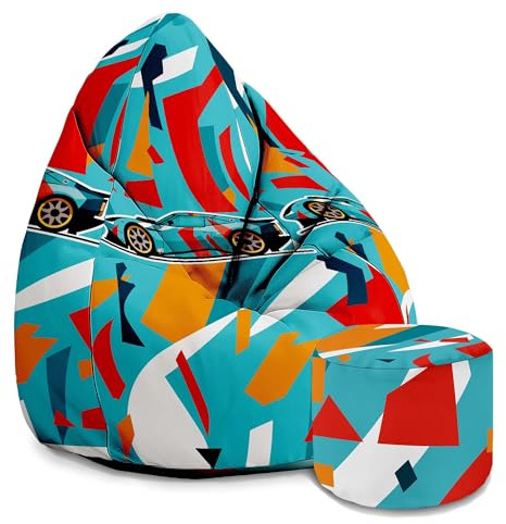 DreamRoots Sitzsack Erwachsene Velvet Samt, Collor Cars | Bean Bag 80x80x120 cm, Samt Stoff 300 g/m², mit Lehne, Hocker & Bezug, Sitzkissen Boden, mit Füllung
