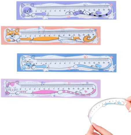 SULIUDAJI 4 Stück Flexibles Lineal 15cm, Kunststoff, Spritzguss (PET-Kunststoff), Orange, Pink, Blau, Lilac, Modern, Lineal, Office Products
