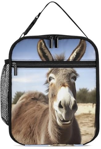 Isolierte Lunchtasche, Lunchbox mit Seitentasche, lustige Esel-Lunch-Tasche, Lunch-Tasche für Damen
