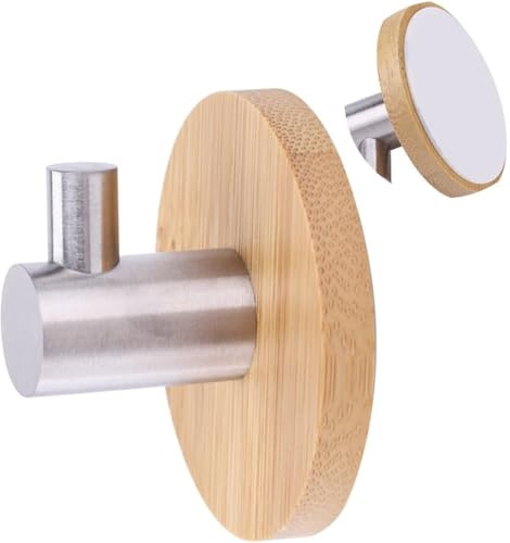 VIFERR Crochet Auto-adhésif, Patère en Bois et Acier Inoxydable, Crochet Mural pour Serviette, Organisateur de Crochet pour la Maison, la Cuisine, la Salle de Bain (Crochet Simple)