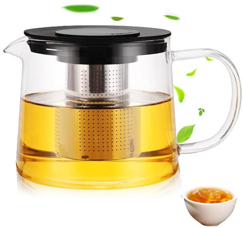 GBKDQQ Teekanne 1,5 Liter Teekanne mit Sieb Borosilikatglas Teeservice Überhitzungsschutz Teekanne mit Sieb Glas Teekanne Ideal zur Zubereitung von losem Tee