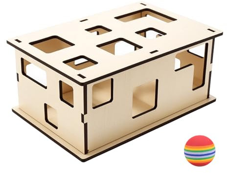 Juguetes para Gatos-Caja de Juguetes Interactiva para Gatos, 2-en-1 poste rascador para gatos, juguete de madera contrachapada, juego de topos, juego de pesca, juego de caza para todos los gatos