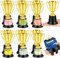 RoundFunny Mini-Trophäen aus Metall, 14 cm, goldfarben, mit Auszeichnungszertifikaten, Aufklebern, beschreibbar für Sportturniere, Preise, Party, Gastgeschenk, Wettbewerb, Büro, 12 Stück