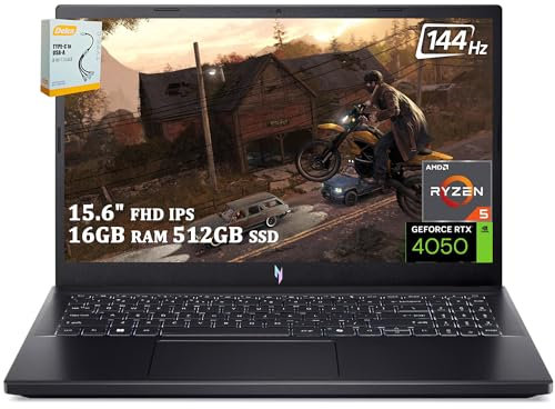 acer Nitro V 15 Gaming Laptop | Pantalla IPS FHD 144Hz de 15.6 pulgadas | Procesador AMD Ryzen 5 7535HS de 6 núcleos | 16 GB de RAM 512 GB SSD | NVIDIA GeForce RTX 4050 | USB-C Win11 retroiluminado