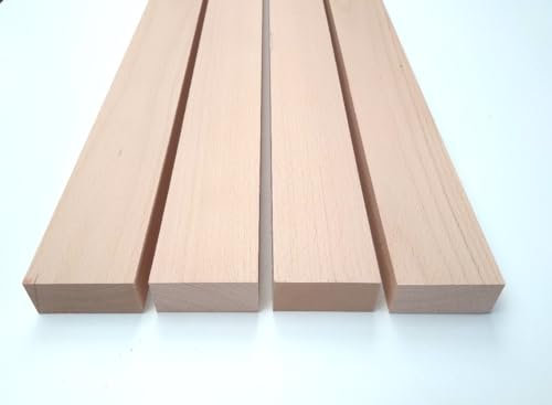 Lot de 4 barres en bois équarri en hêtre massif 3 cm d'épaisseur Baguettes en bois de rabot 5 cm de large. Longueur 10-150 cm Dimensions spéciales (115 cm de long)