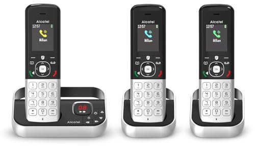 ALCATEL FX990 Voice Trio - Schnurloses DECT-Telefon mit Anrufbeantworter 50 Min. - Hochauflösendes Farbdisplay - Freisprechfunktion - Anrufsperre - VIP-Klingelton - 3 Mobilteile - Schwarz/Grau