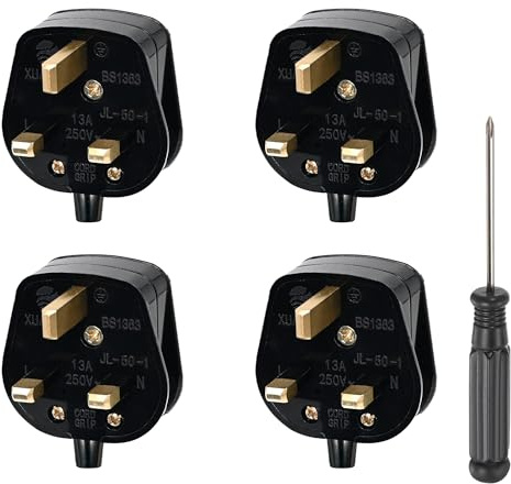 Double Dragon 13 Amp UK 3-Pin Plug | Heavy-Duty Rewireable Electrical Plug | Durable & Safe PC Flame Retardant Material | BS1363 & BSI Certified | Cord Grip for Secure Wiring (Pack of 4, Black)