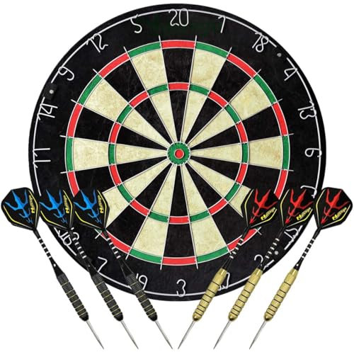Naissgo Dartscheibe, Dartscheibe mit Pfeilen, Bristle Dartboard, Bristle Klassische Dartscheibe mit Nummer Ring Sisal Darts Set Einschließlich 6 Sätze von Dartpfeile mit Stahlspitze
