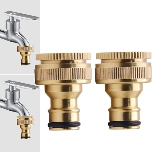 Messing Hahnanschlussstück für 1/2 & 3/4 Wasserhähne, 2-in-1 Gartenschlauch Wasserhahn Anschluss für Home Yard/Waschmaschine Gewinde Wasserhahn