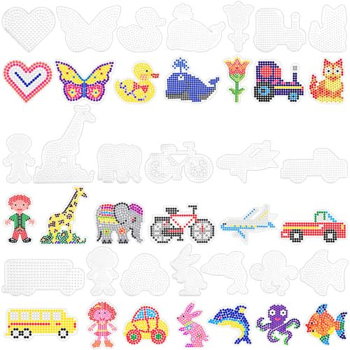 Muyohix Lot de 20 plaques de perles à repasser en plastique - Pochoirs transparents - 20 cartes colorées - Cadeau enfants