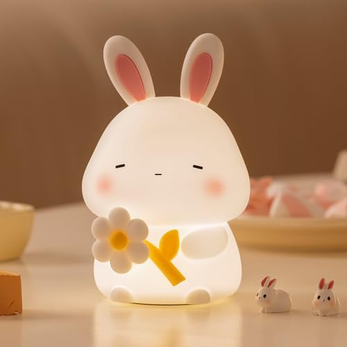 AVEKI Hase Nachtlicht Kinder-LED Nachtlicht Baby Lampe USB Aufladbar-Silikon Stilllicht Dimmbar Kinder Lampe-Touch Animal Nachtlampe für Nachttisch Das Schlafzimmer Geschenke Mädchen Kinder (Hase)