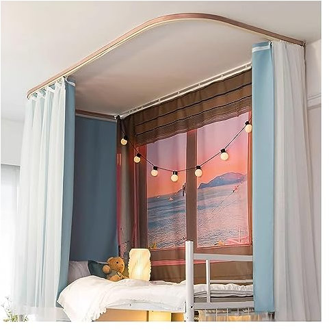 BCATTAW Himmelbettvorhänge mit gemütlichem Vorhang, Bettnetz, Himmelbett in U-Form, Betthimmelstangen mit Vorhängen, Doppelbett/Kingsize-Bett/Queensize-Bett (Farbe: Blau)