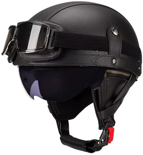 Motorradhelm, 3/4 Halber Motorradhelm Vintage Mopedhelm Mit Schutzbrille DOT/ECE-Zugelassen, Jethelm Roller-Helm Scooter-Helm Für Bike Mopeds Roller Scoote Moped Mofa