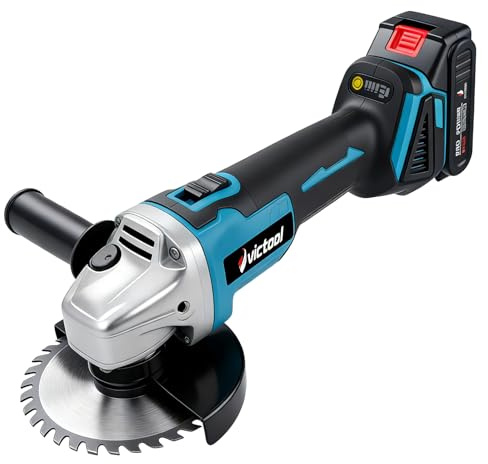 VOBOR Akku-Winkelschleifer, (21V, 1500W, 125mm Scheiben-Ø, 50mm Schnitttiefe), inkl Zusatzhandgriff, Trennschutz, Akku, zum Schleifen, Trennen und Bürsten in verschiedenen Materialien