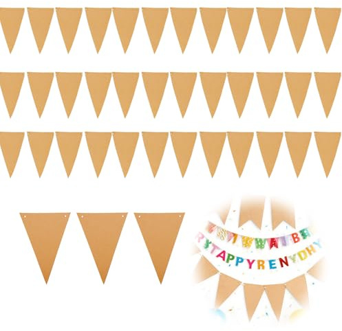 36 Pieces DIY Kraft Paper Banner Bunting Triangular Flag, 18 x 13 cm mit 3 Seilen, DIY Wimpelketten zum Bemalen und Beschriften, Wimpelkette Boho, Outdoor Wimpelkette & Wimpelk