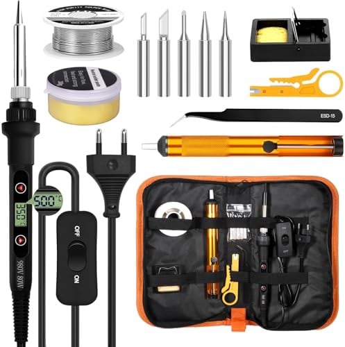 YGVQN Set di Saldatori 80W con Display LCD, Riscaldamento Rapido in 7s (180-500°C), 50g di Filo da Saldare, 5 Punte per Ferro, Pompa per Dissaldare, Strumenti di Saldatura per Riparazioni Elettroniche
