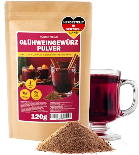 MARKETIFAR Glühweingewürz Pulver -120G Glühwein Gewürz | Gewürzpulver Mischung - Vegan Zucker-und Alcoholfrei - Ideale Mischung für Punsch, Kinderpunsch und Apfelpunsch