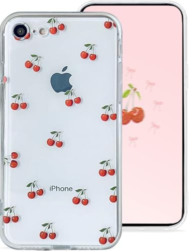 Draamvol for iPhone 8/7 / SE 2022/ SE 2020 Case, Clear Cute Cherry Pattern Slim Soft TPU Shockproof Phone Case Transparent Anti-Yellowing Protective Cover for Women Girls, Cherry