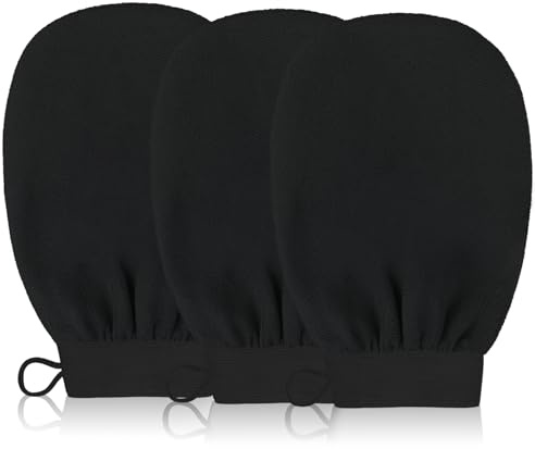 3 gants exfoliants pour le corps – Gant exfoliant corps noir, gant de crin et éponge exfoliante corps pour hommes et femmes, idéal pour bain et soins corporels