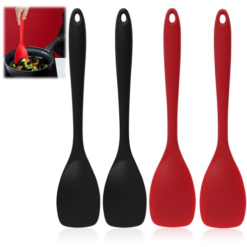 4 Rühr Kochlöffel, Kunststoff Rührlöffel 27,5 cm, ergonomischer Griff, ideal für Antihaftkochgeschirr, spülmaschinengeeignetes Kochzubehör, Cooking Spoon, Silikon Löffel