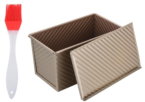 QKNOSM Pullman Loaf Tin with Lid, 450g (1lb) Includes A Silicone Brush Non Stick Bread Tins for Baking Bread 21x12x11.7cm Pan with Lid for Oven Baking Homemade Cakes Toast Breads
