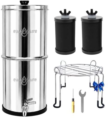 Eaupure Family Schwerkraft-Wasserfilter 8,5 L – Trinkwasserfilter | Wasseraufbereiter für Trinkwasser aus Edelstahl – 8,5 L, filtert Bakterien, Chlor, Partikel und Gerüche, für 1–5 Personen.