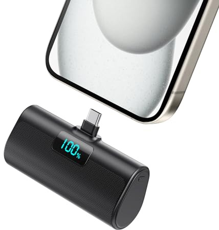 Mini Powerbank 6000mAh, Klein Power Bank USB C PD Externer Akku, Compact LCD Digitalanzeige Akkupack Kompatibel mit iPhone 15/16/17 Serie, Samsung S25/24 Serie, Note, Huawei, iPad-Schwarz