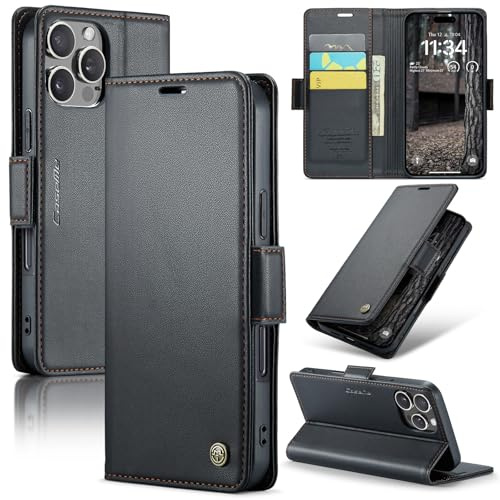 Guisessy for iPhone 16 Pro Max Case, PU Leather Flip Wallet Case [RFID Blocking] [Credit Card Holders] Magnetic Closure Protective Shockproof Phone Case for iPhone 16 Pro Max 6.9 - Black