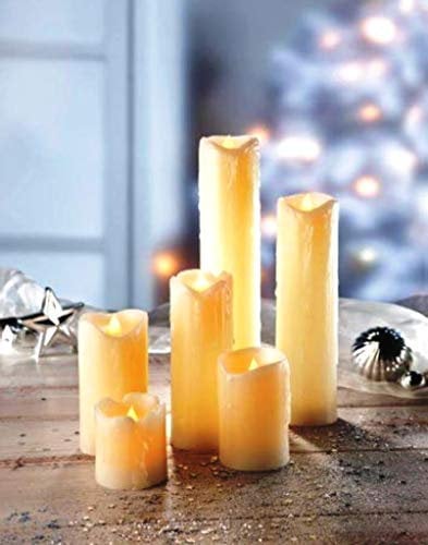 LED Candles, Set of 6 Flameless Candles 5.5cm, 7.5cm, 10cm, 12.5cm, 17.5cm Real Wax Battery Candle Skinny Pillars, Realistic, Battery Operated, Ivory