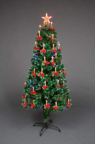6Ft/180cm Fibre Optic Christmas Tree with Star Topper - LED Lights Candle & Bow Decorations - Pre-Lit Green Artificial Xmas Tree - Multicolor Changing Lights