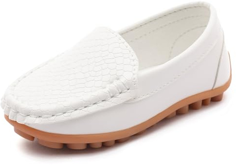 LONSOEN Toddler/Little Kid Boys Girls Soft Synthetic Leather Loafer Slip-On Boat-Dress Shoes/Sneakers,White,SHF103 CN23