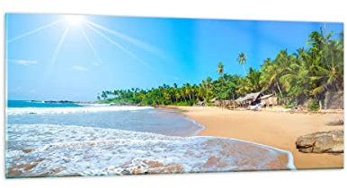 Deco Cadre Salon Île paysage maledivy liberté Moderne Impression sur Verre 120x50cm Image Tableau en Verre Decoration Murale Chambre Panoramique Art Grand Tableaux Decoratifs Muraux GAB120x50-2391