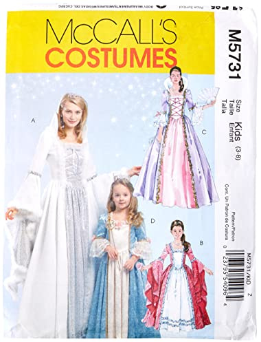 McCall's Patterns M5731 Size KID 3-4 5-6 7-8 Misses'/ Children's/ Girls' Princess Costumes, Pack of 1, White