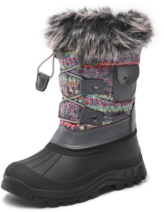 DREAM PAIRS Jungen Mädchen Schneestiefel Fashion Schnürstiefel Winterstiefel mittelere Stiefel mit warmes und bequemes Kunstfellfutter,Size 31,Grau/Mehrfach,KSNOW