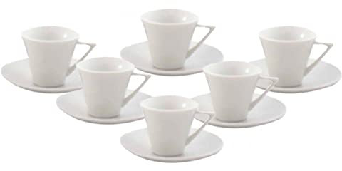 Home Line Juego de café Barista 12 Piezas, Diseño Exclusivo con 6 Tazas y 6 Platos de Cerámica Blanca.
