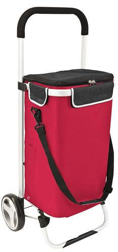 bremermann Einkaufstrolley BRINKUM - 45 L Kapazität, Faltbarer Einkaufswagen, mit Abnehmbarer Tasche inkl. Kühlfach, Einkaufschip, Einkaufswagenhalterung und Reflektorstreifen (Rot)