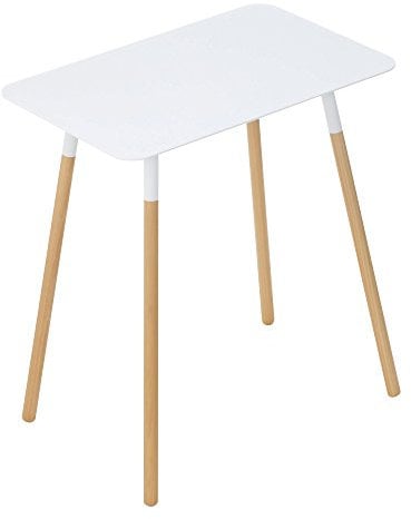 YAMAZAKI 3507 Plain Rechteckiger Beistelltisch, weiß, Stahl/Holz, minimalistisch, 45 x 30 x 50 cm